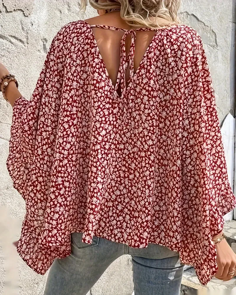 Floral print batwing sleeve elegant top