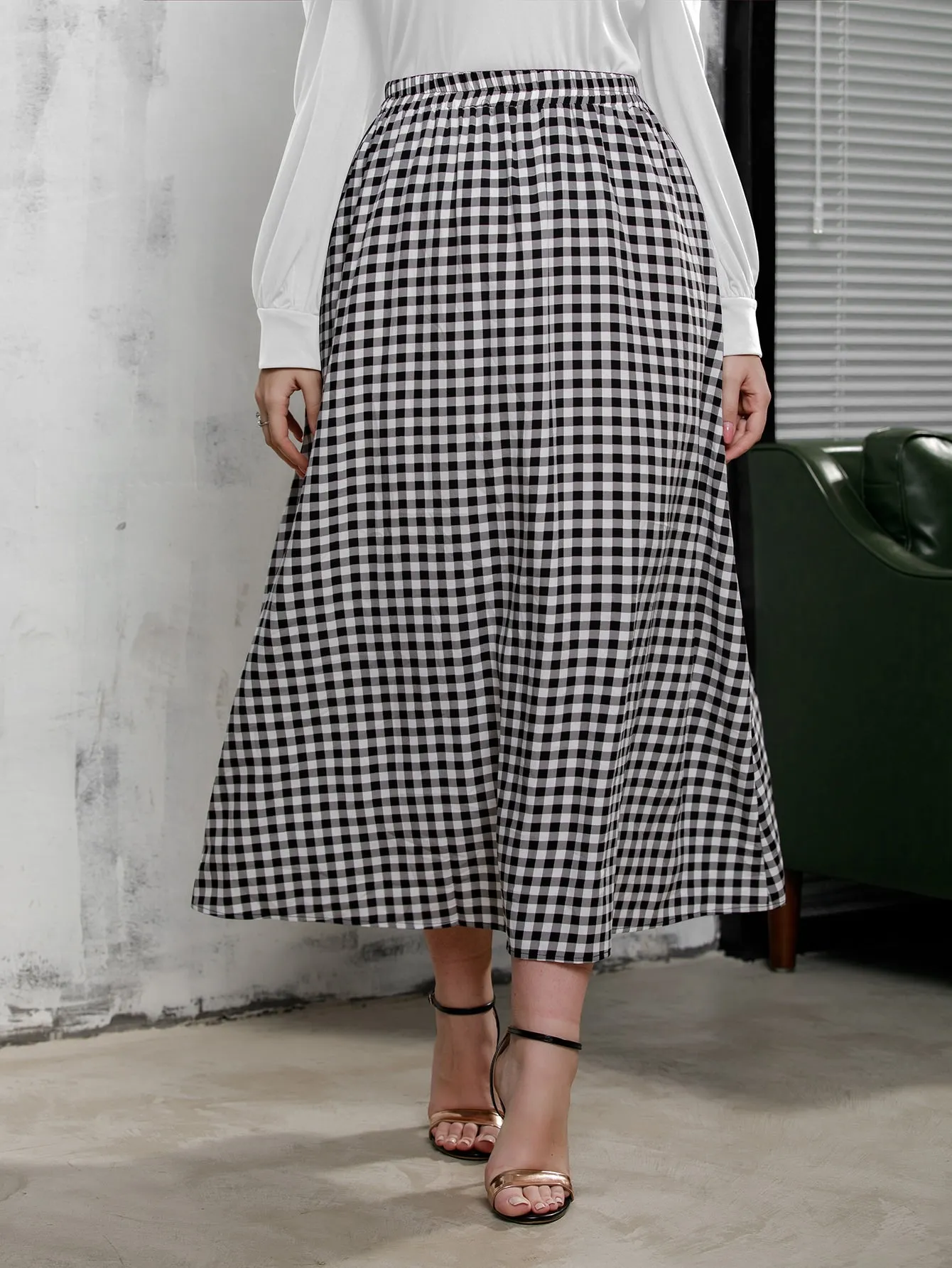 Gingham Long Plus Size Skirt