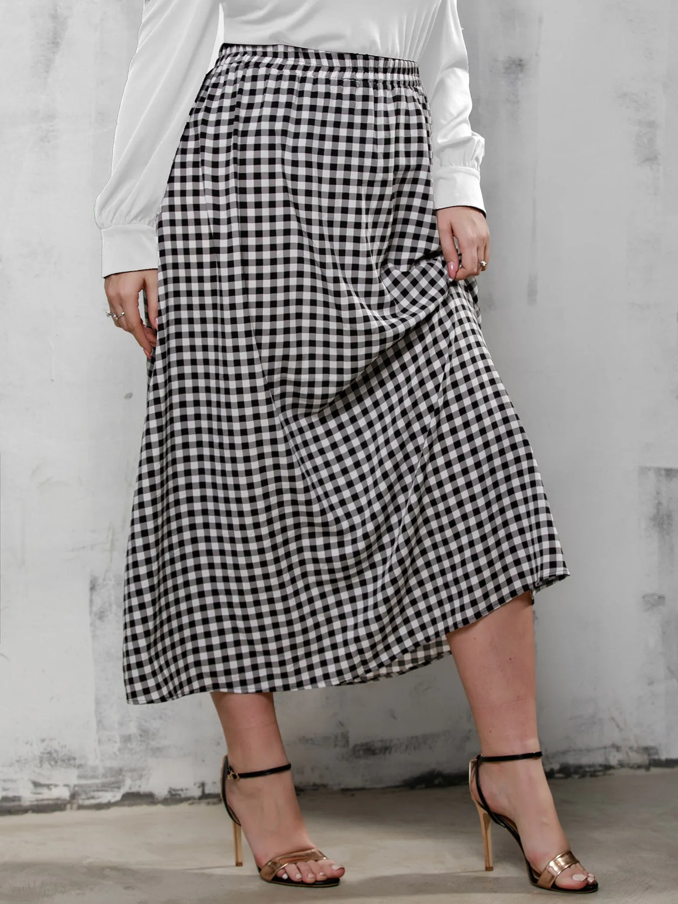 Gingham Long Plus Size Skirt