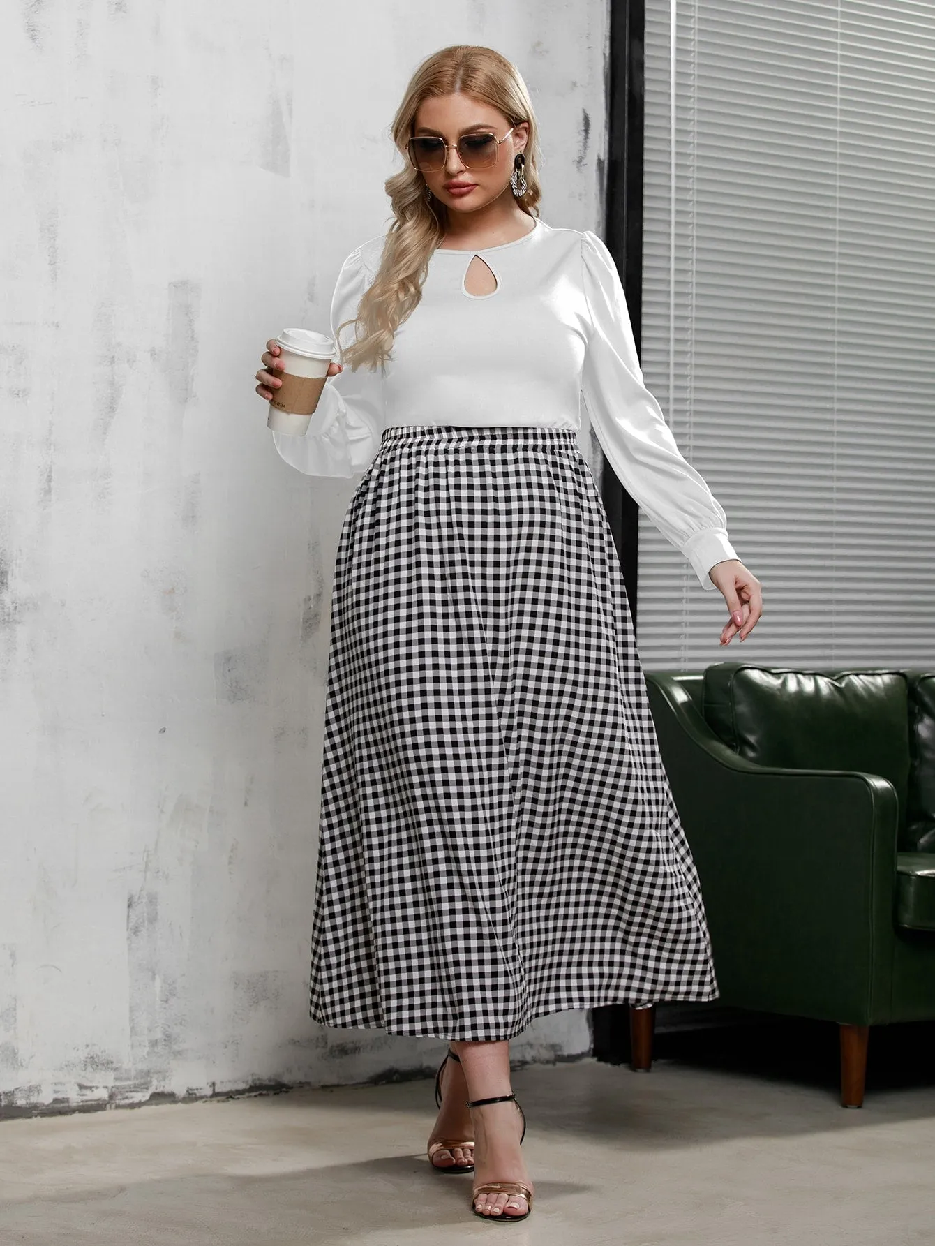 Gingham Long Plus Size Skirt