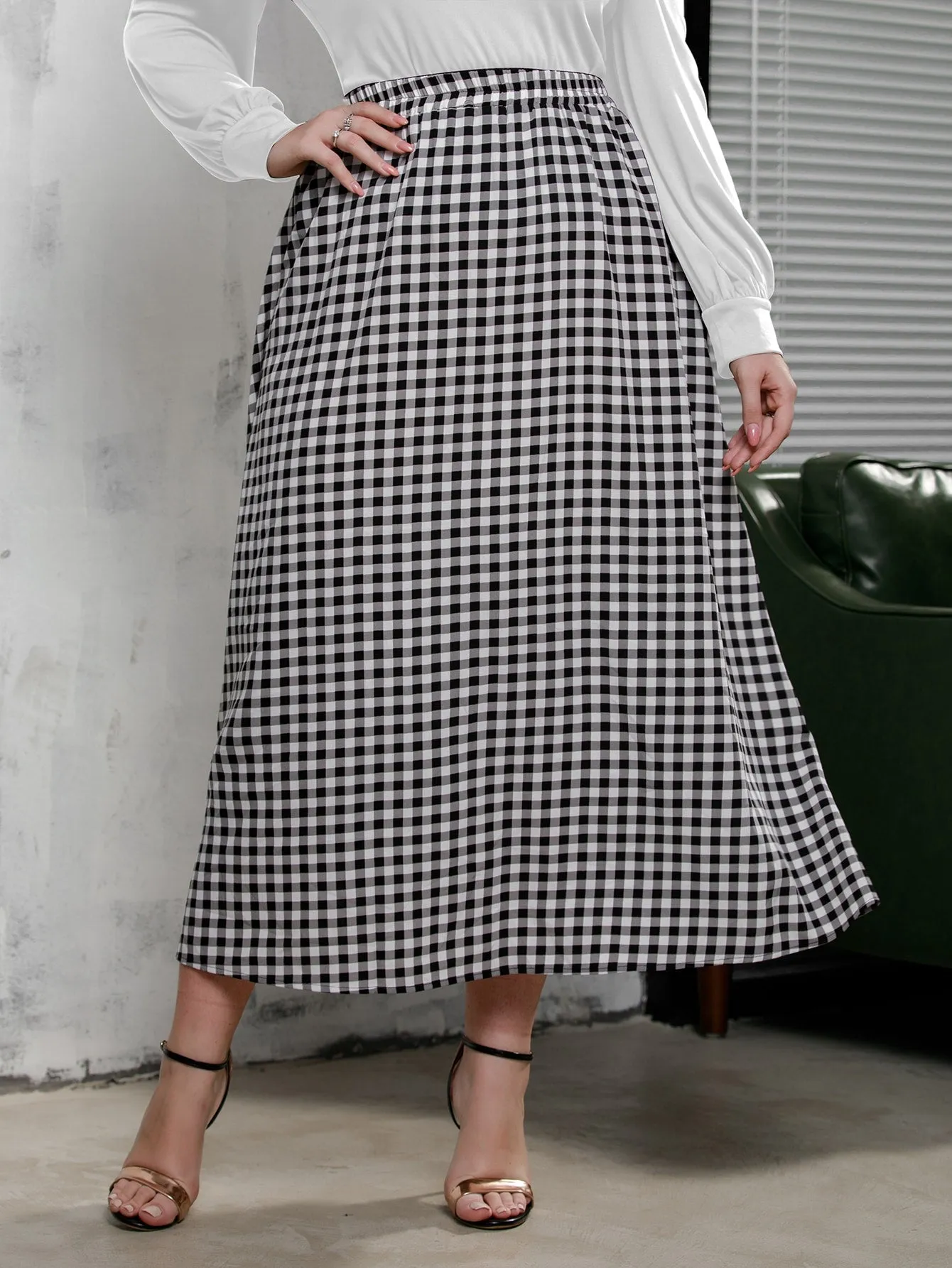 Gingham Long Plus Size Skirt