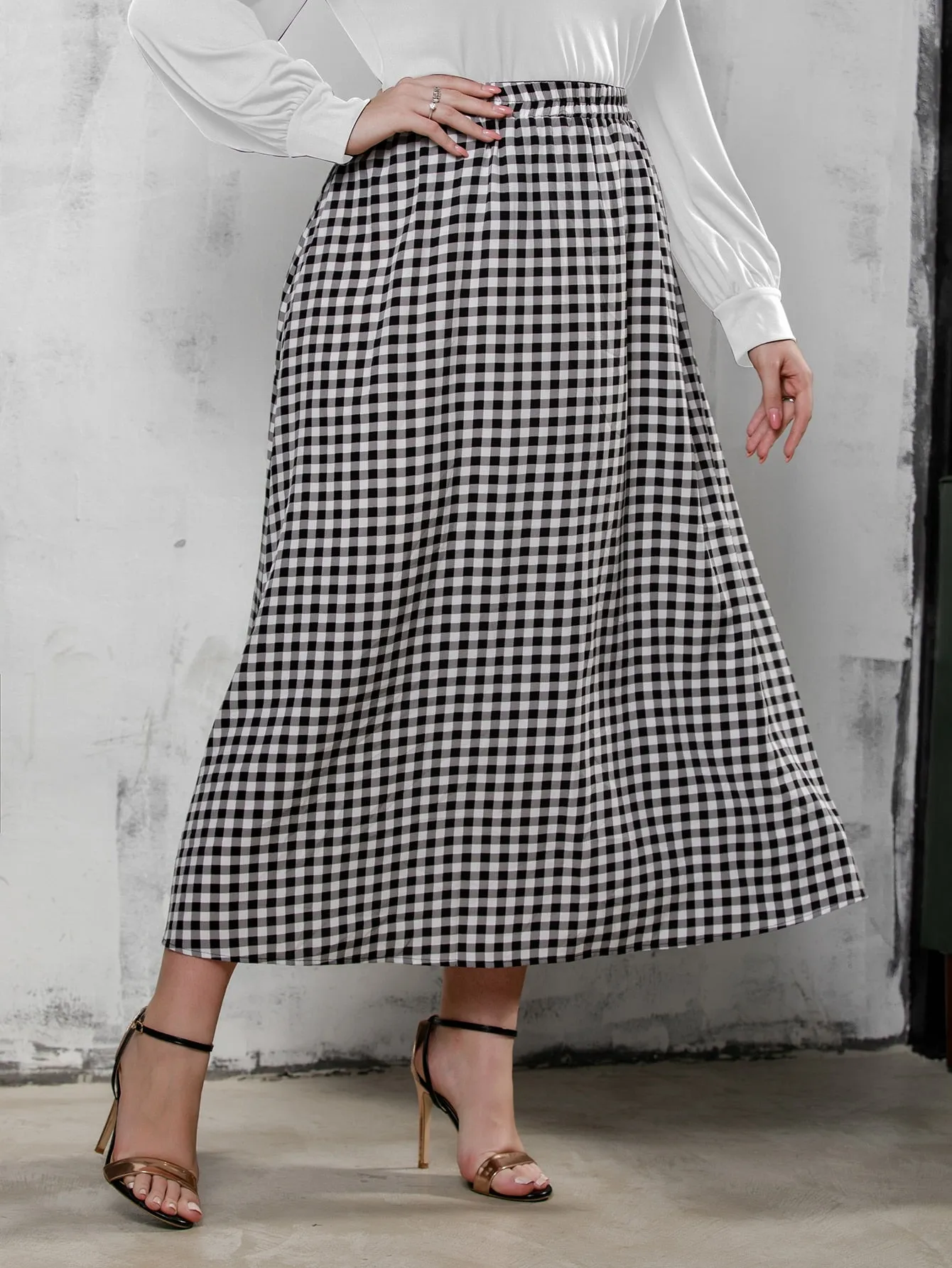Gingham Long Plus Size Skirt