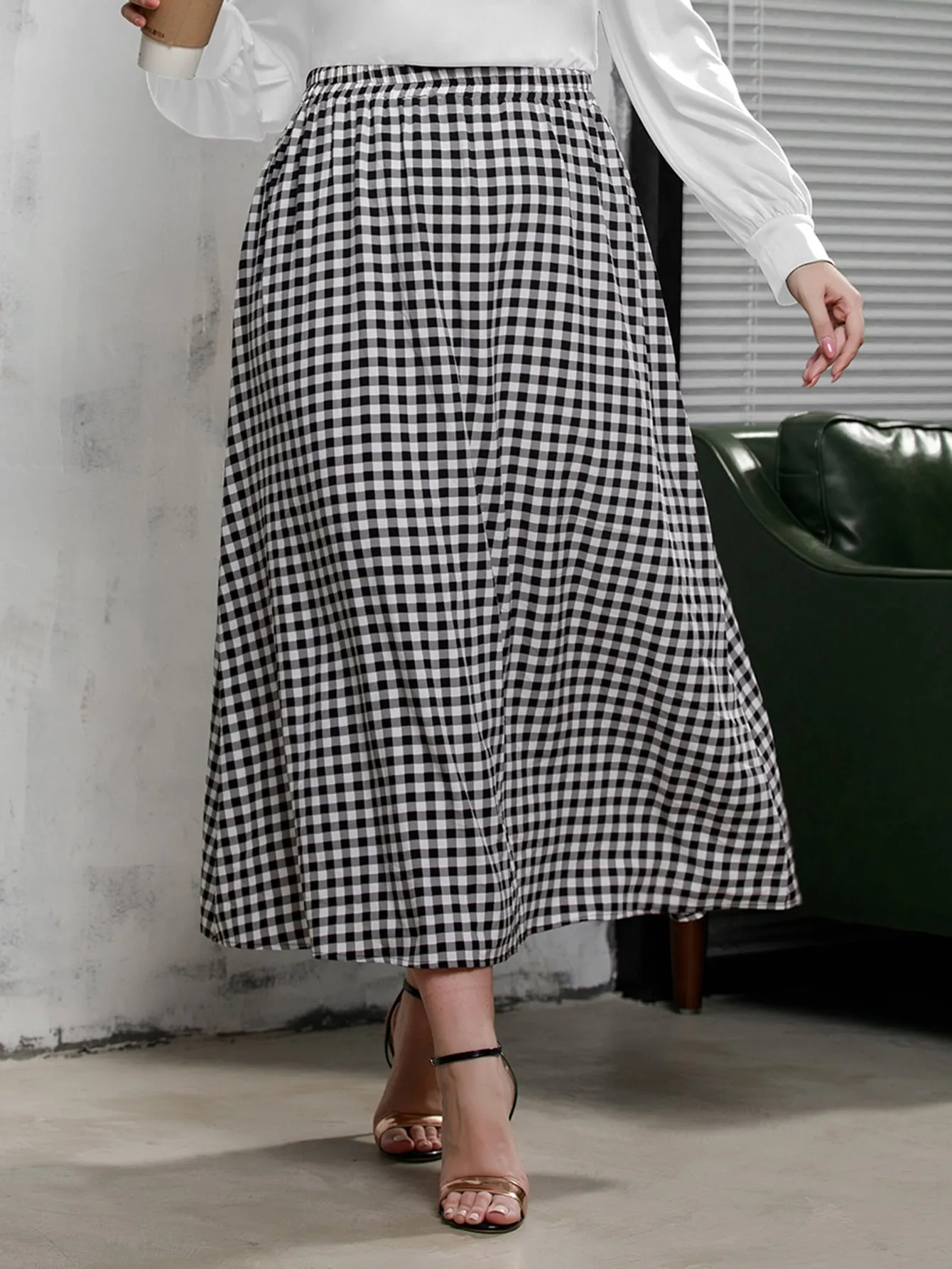 Gingham Long Plus Size Skirt