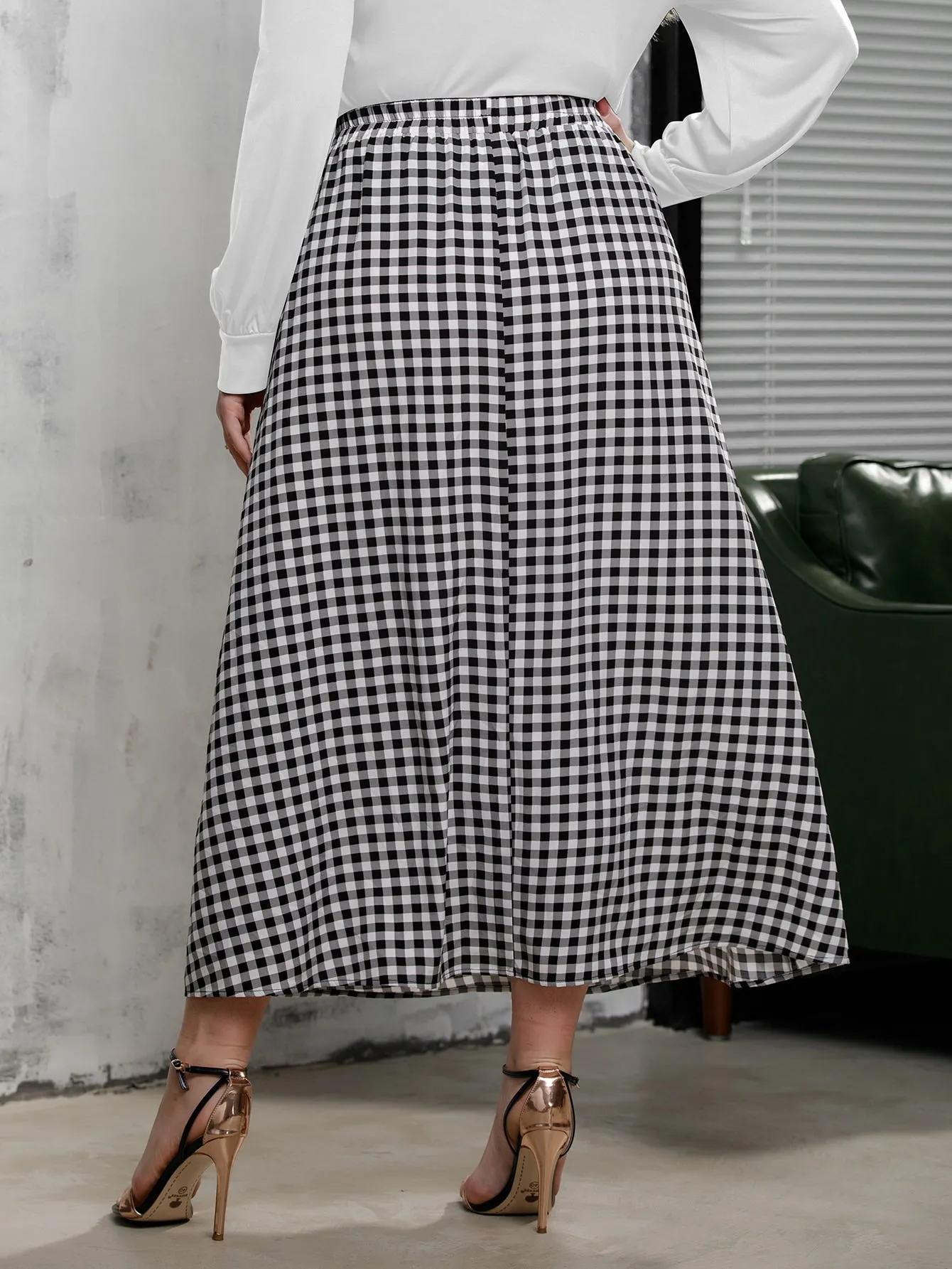 Gingham Long Plus Size Skirt