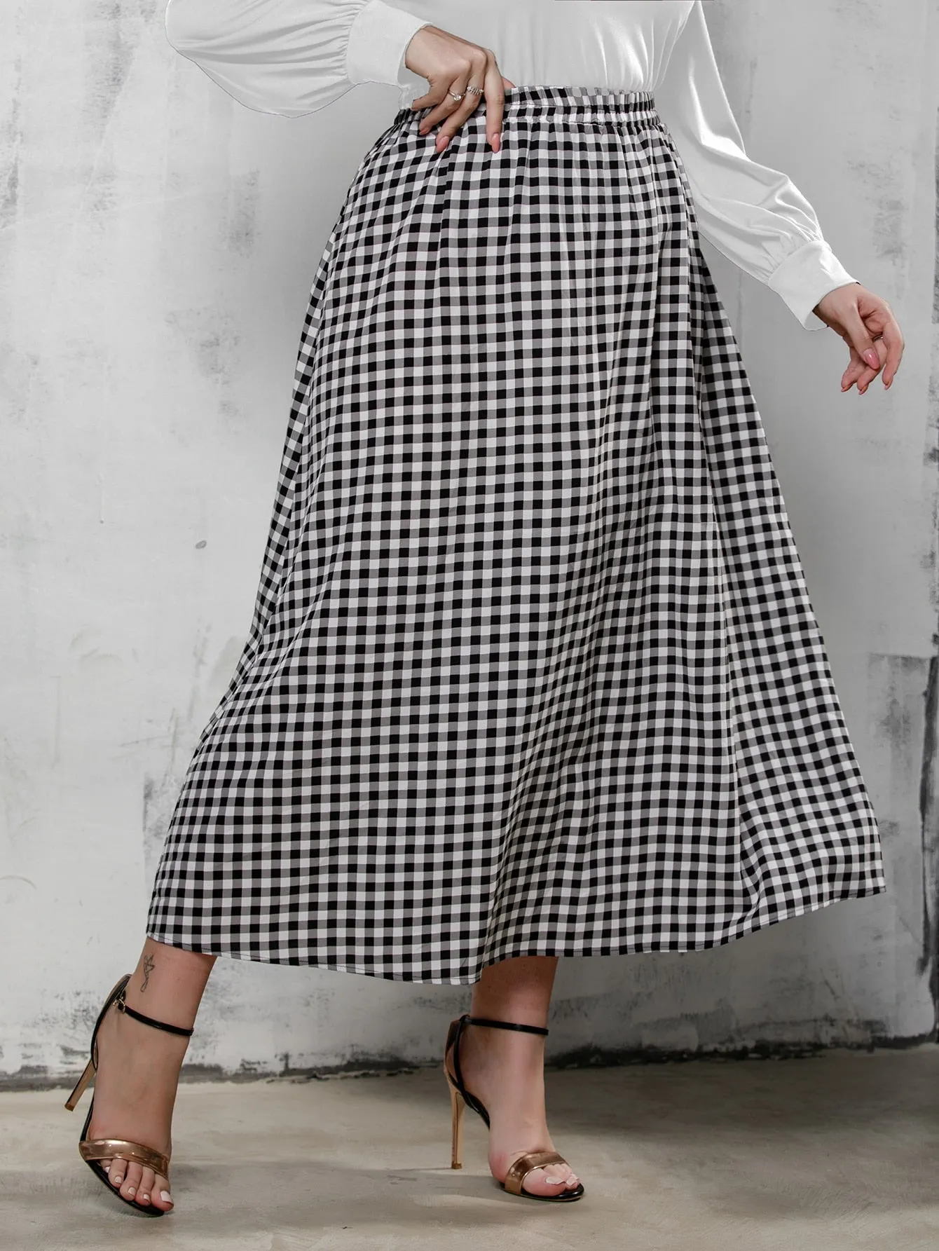 Gingham Long Plus Size Skirt