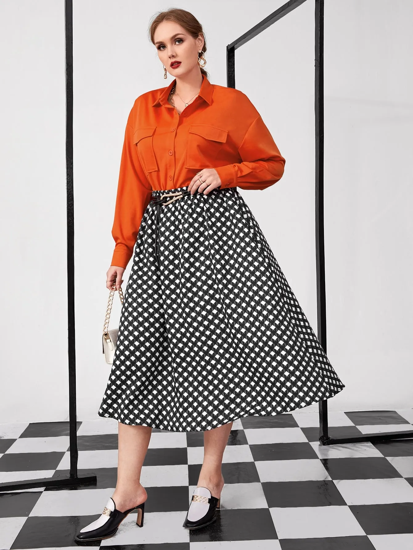 Gingham Midi Plus Size Skirt