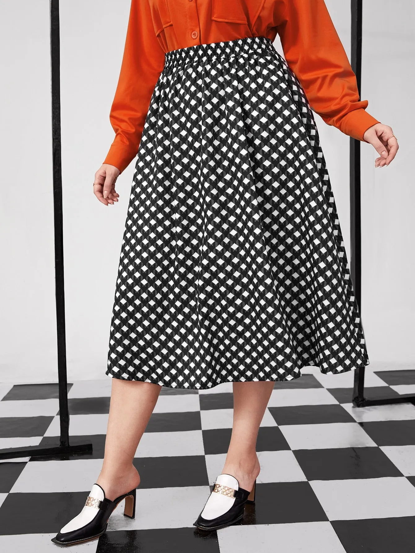 Gingham Midi Plus Size Skirt