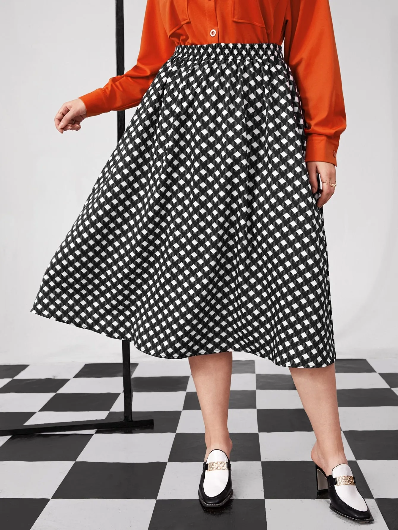 Gingham Midi Plus Size Skirt