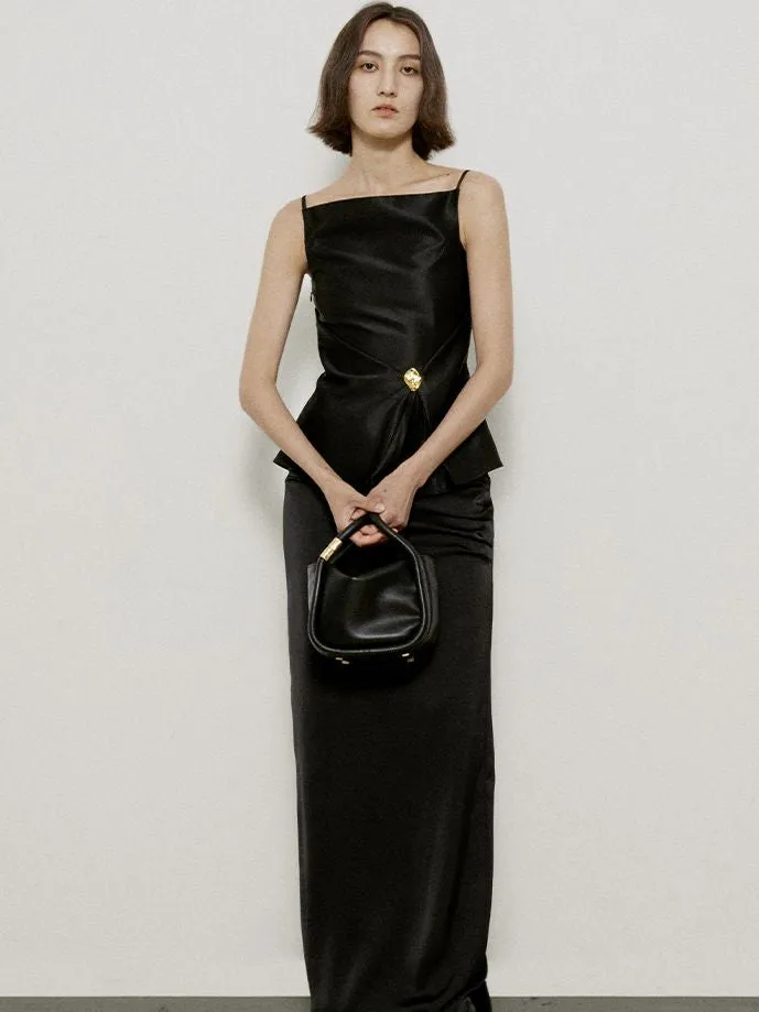 Glossy Elegant Flare Slim-fit Tops