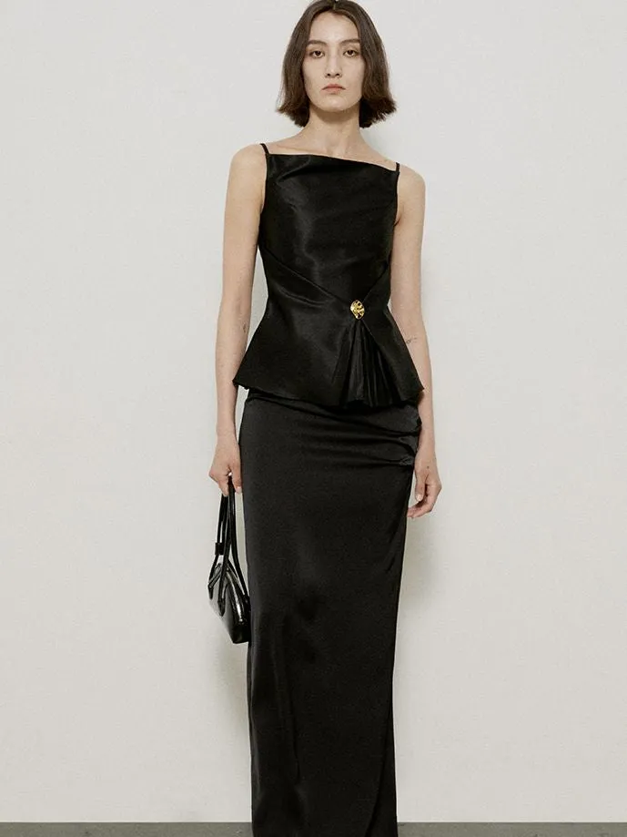 Glossy Elegant Flare Slim-fit Tops
