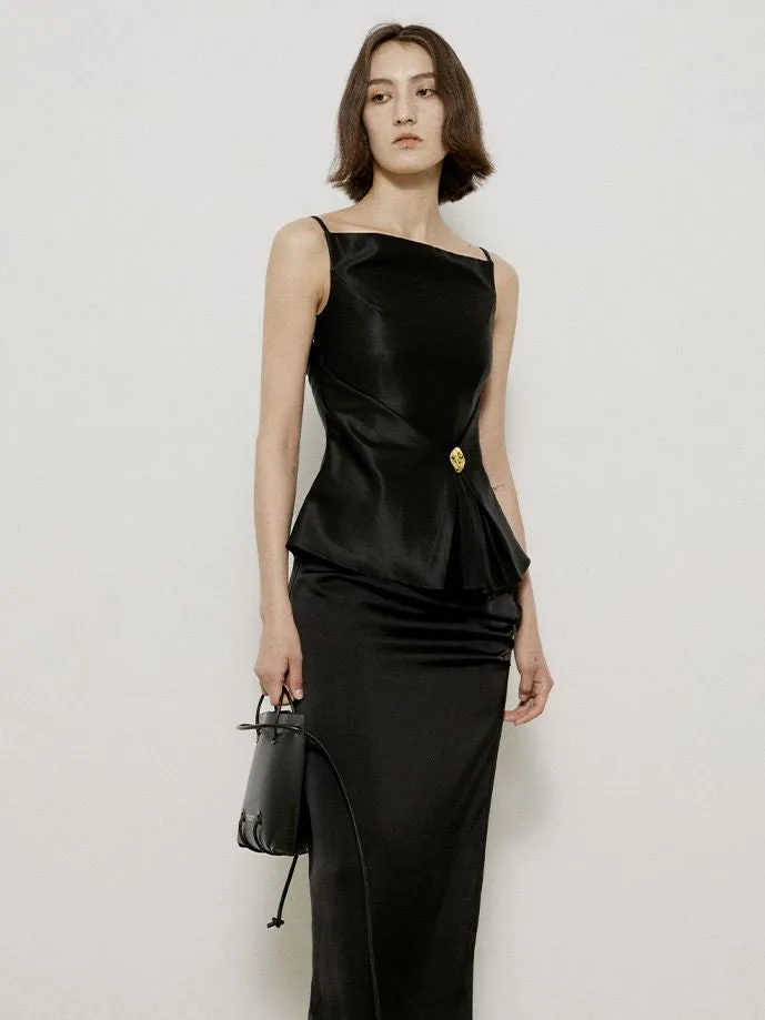 Glossy Elegant Flare Slim-fit Tops