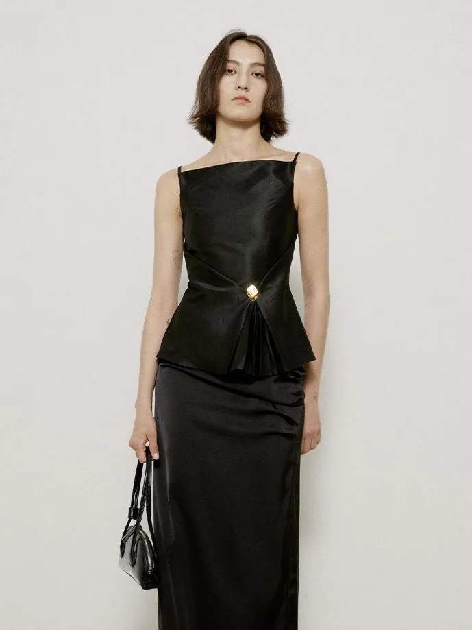 Glossy Elegant Flare Slim-fit Tops