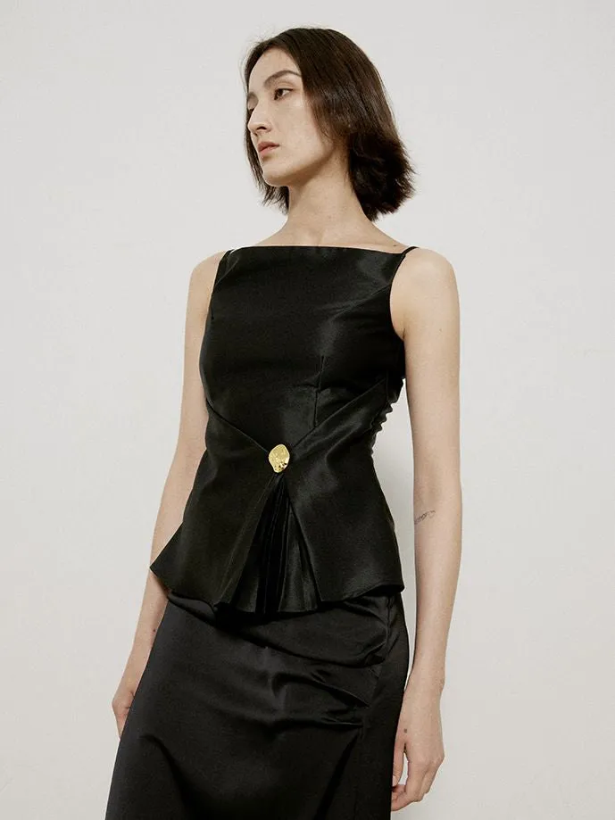 Glossy Elegant Flare Slim-fit Tops