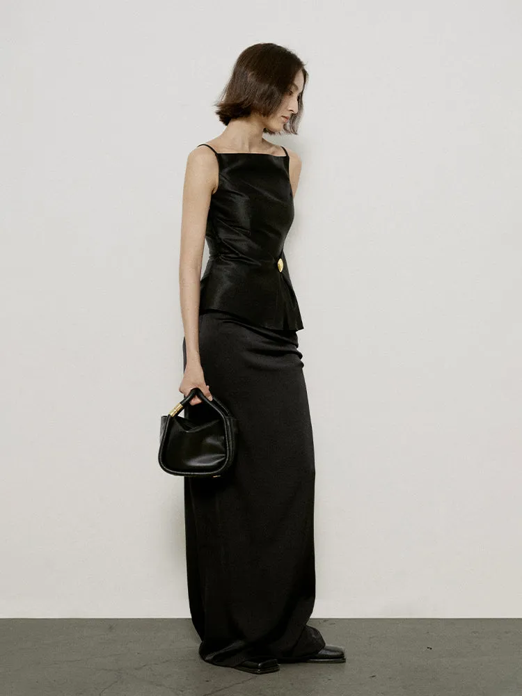 Glossy Elegant Flare Slim-fit Tops