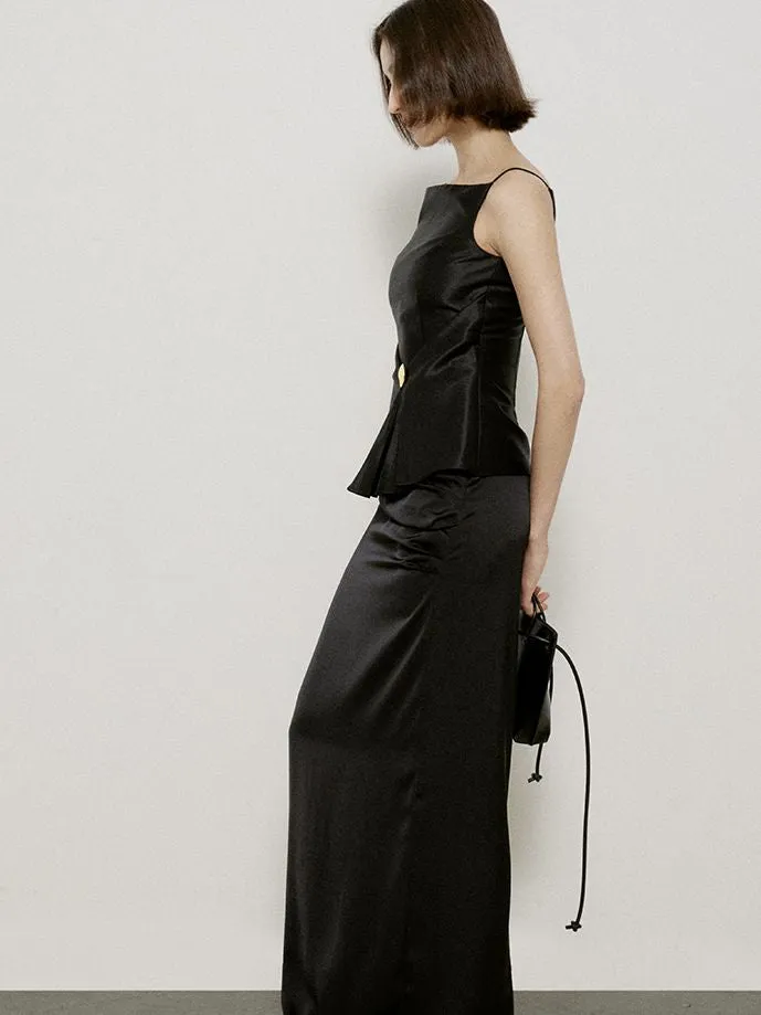 Glossy Elegant Flare Slim-fit Tops