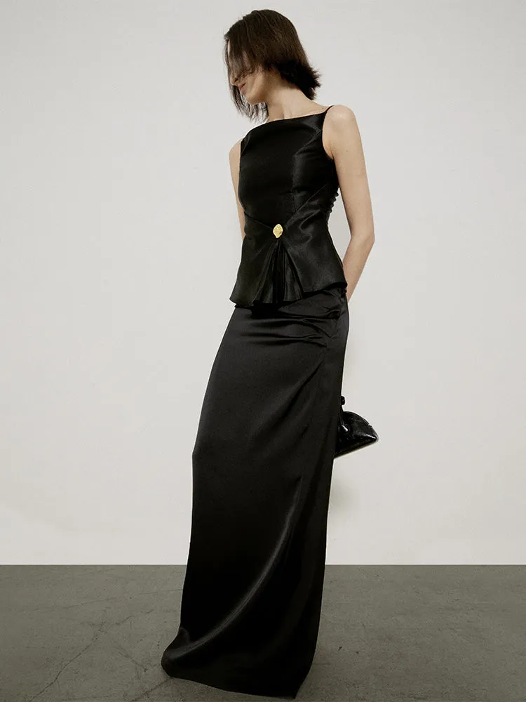Glossy Elegant Flare Slim-fit Tops