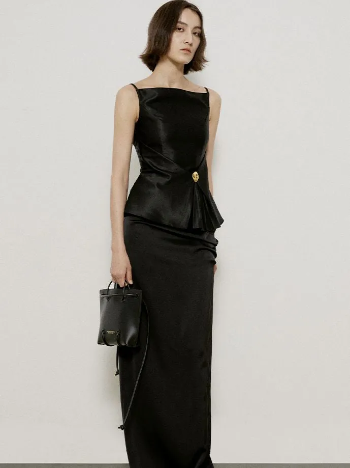 Glossy Elegant Flare Slim-fit Tops