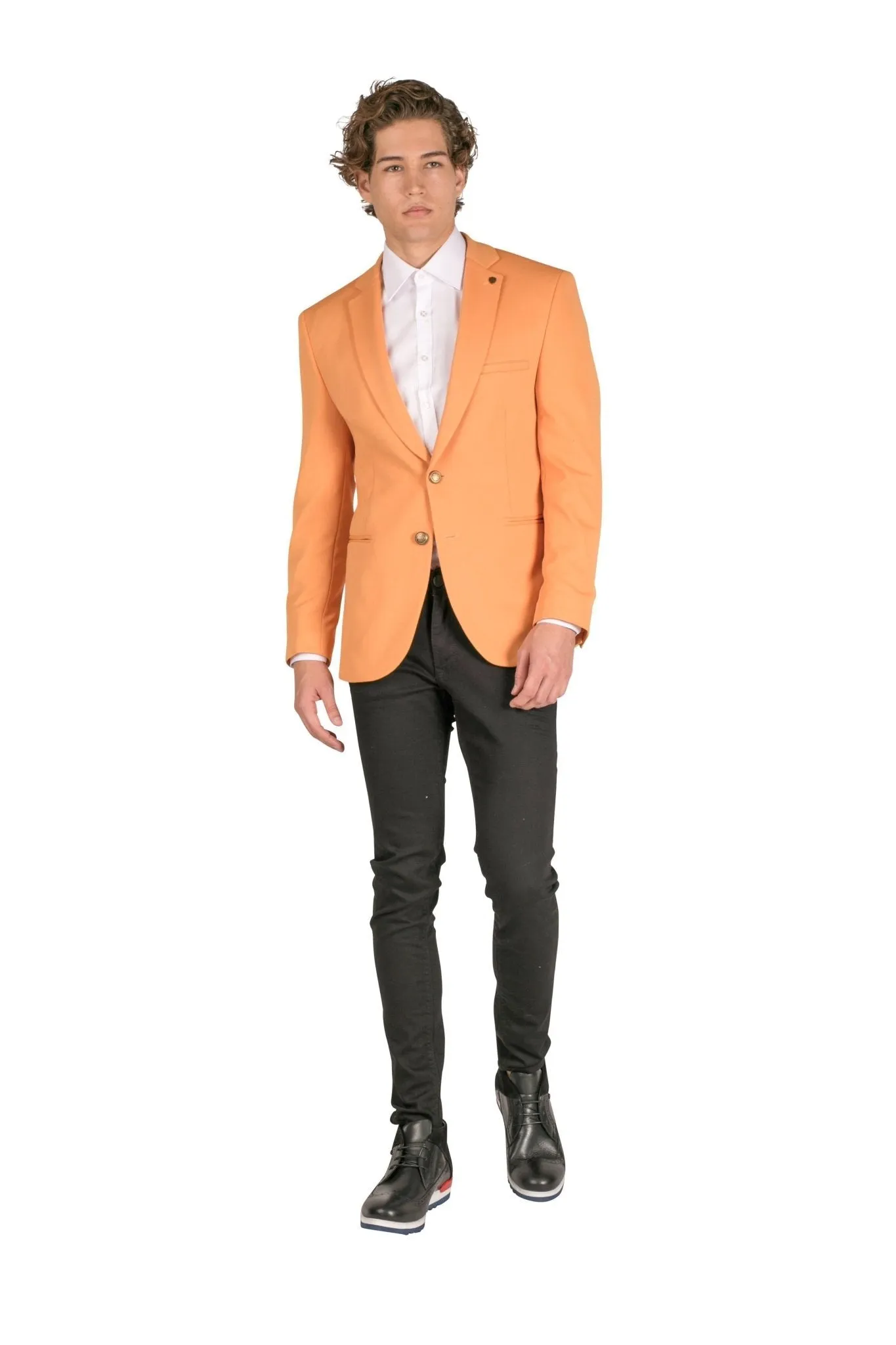 GOLD-BUTTON FITTED NOTCH BLAZER - YELLOW