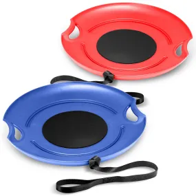 GoSports 29" Heavy Duty Winter Snow Saucer with Padded Seat and Hand Pull Strap - 2 Pack -Red/Blue