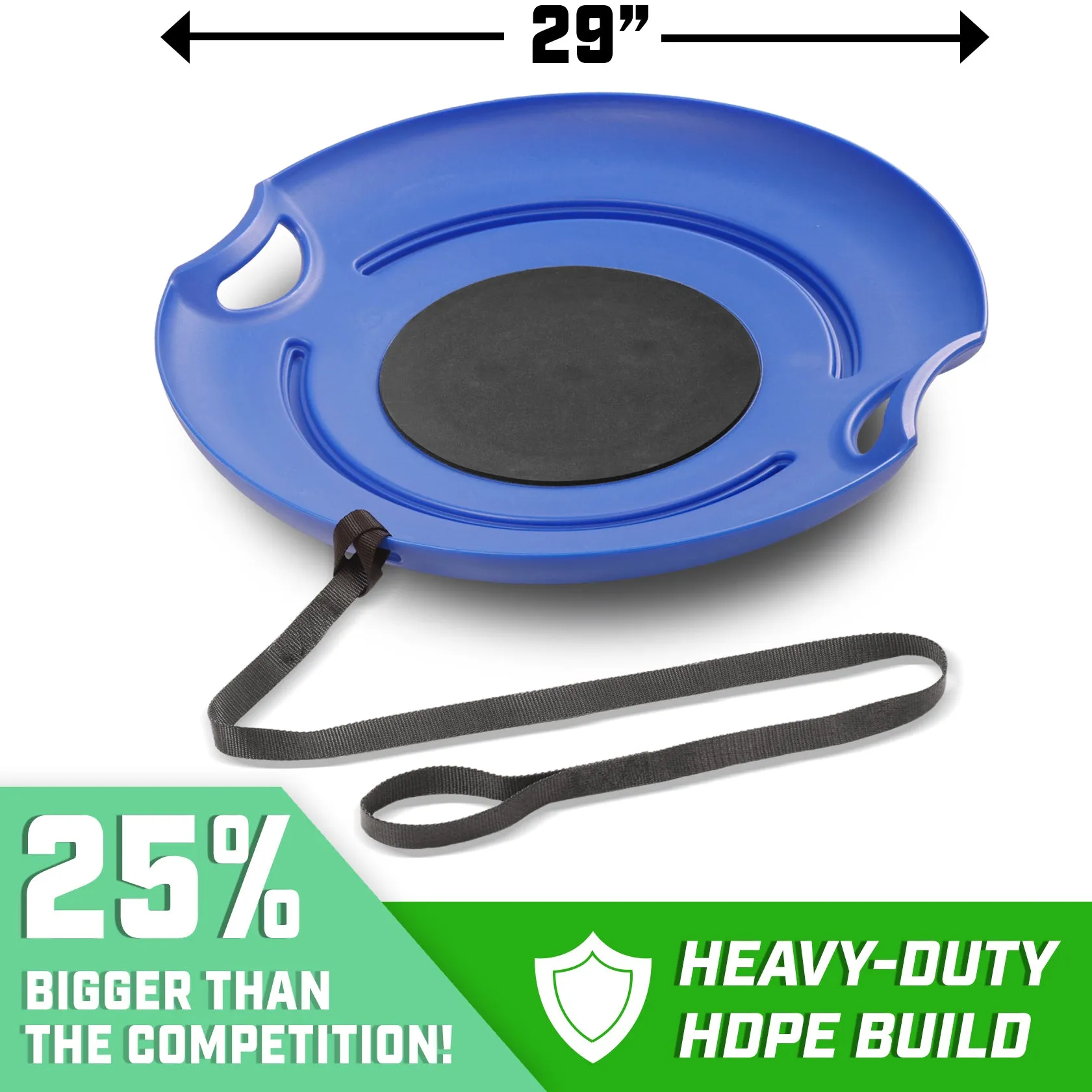 GoSports 29" Heavy Duty Winter Snow Saucer with Padded Seat and Hand Pull Strap - 2 Pack -Red/Blue
