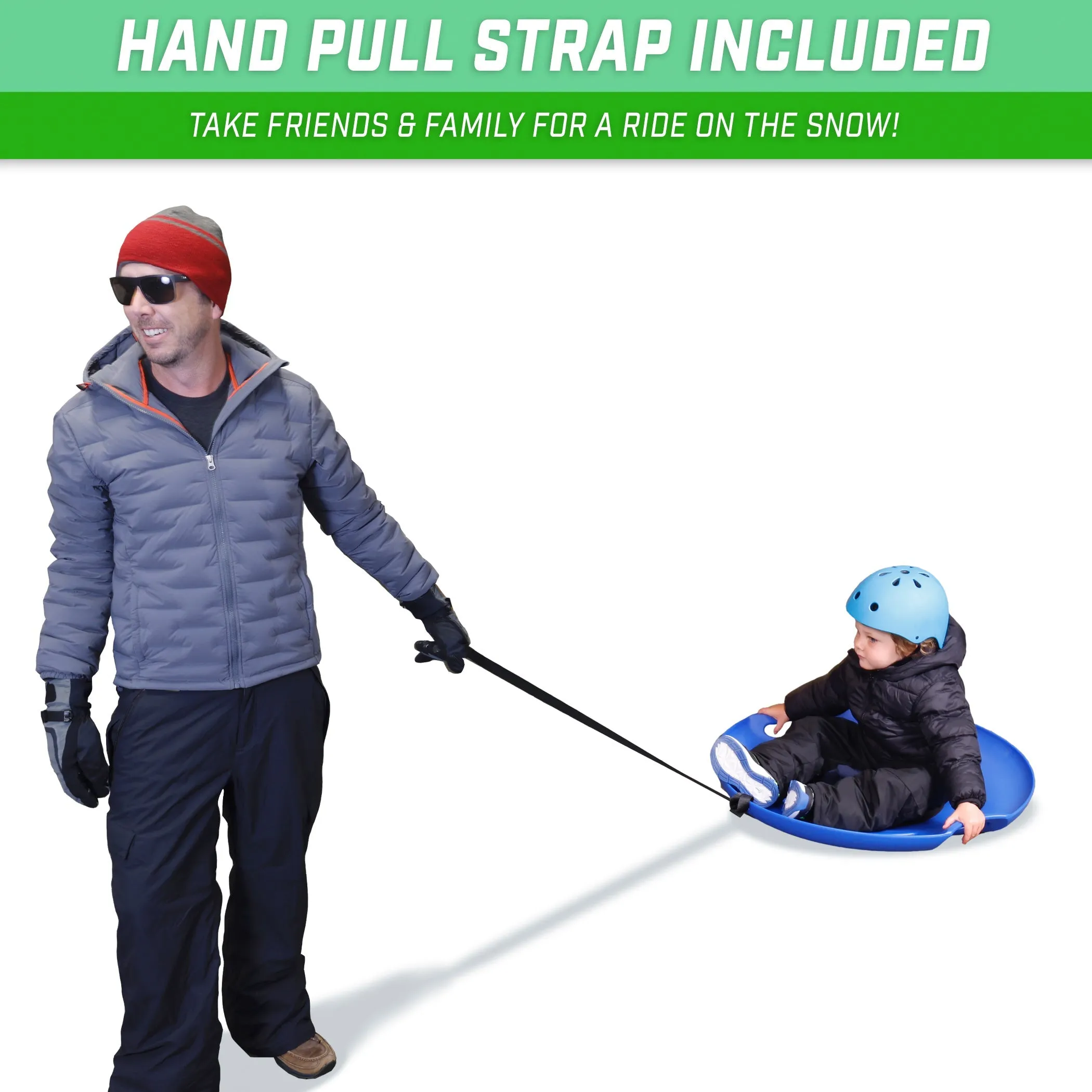GoSports 29" Heavy Duty Winter Snow Saucer with Padded Seat and Tow Strap - Blue