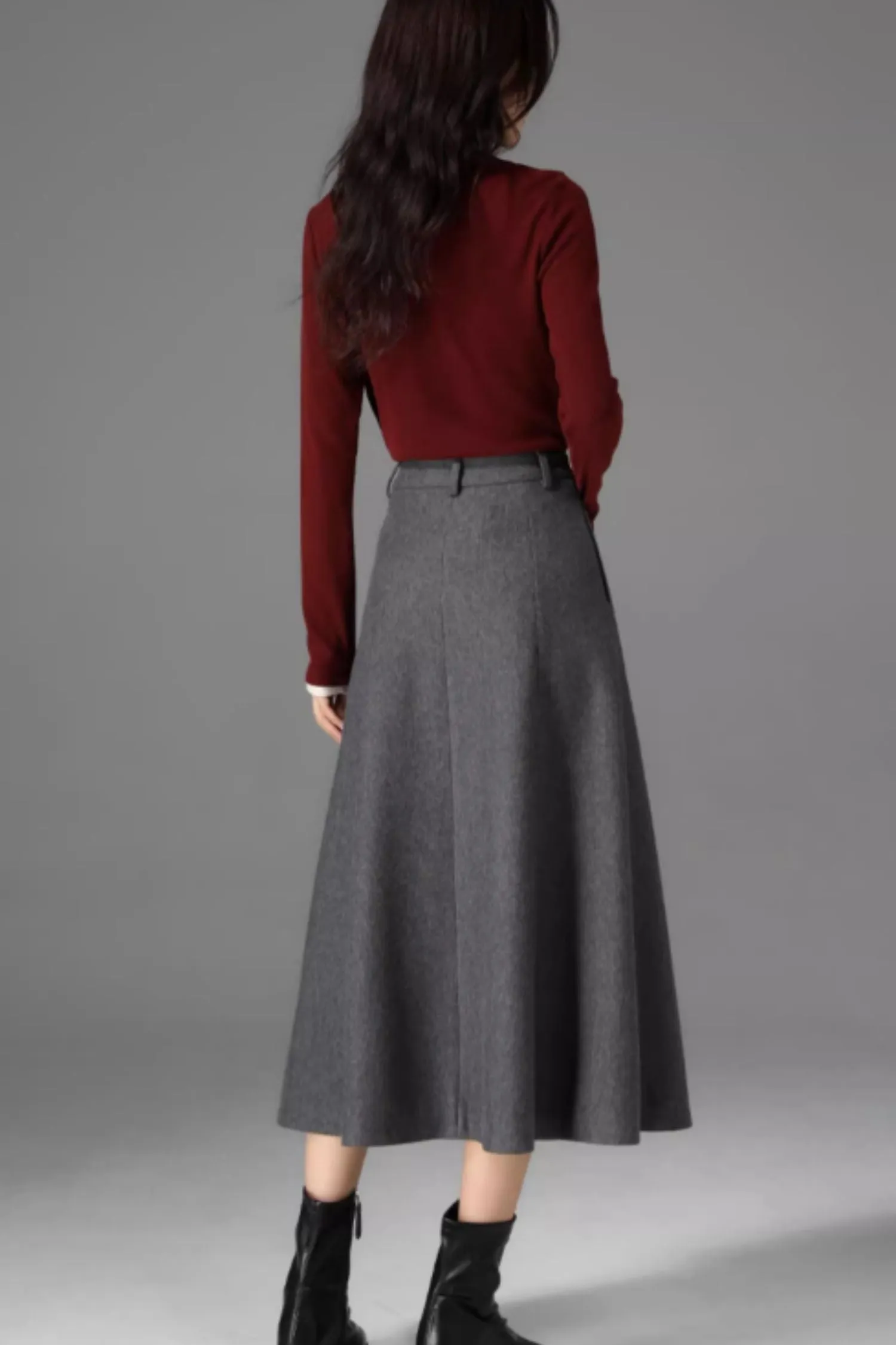 Gray midi winter wool skirt women 5470