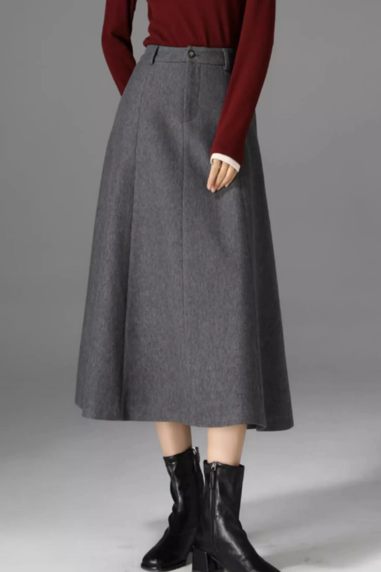 Gray midi winter wool skirt women 5470