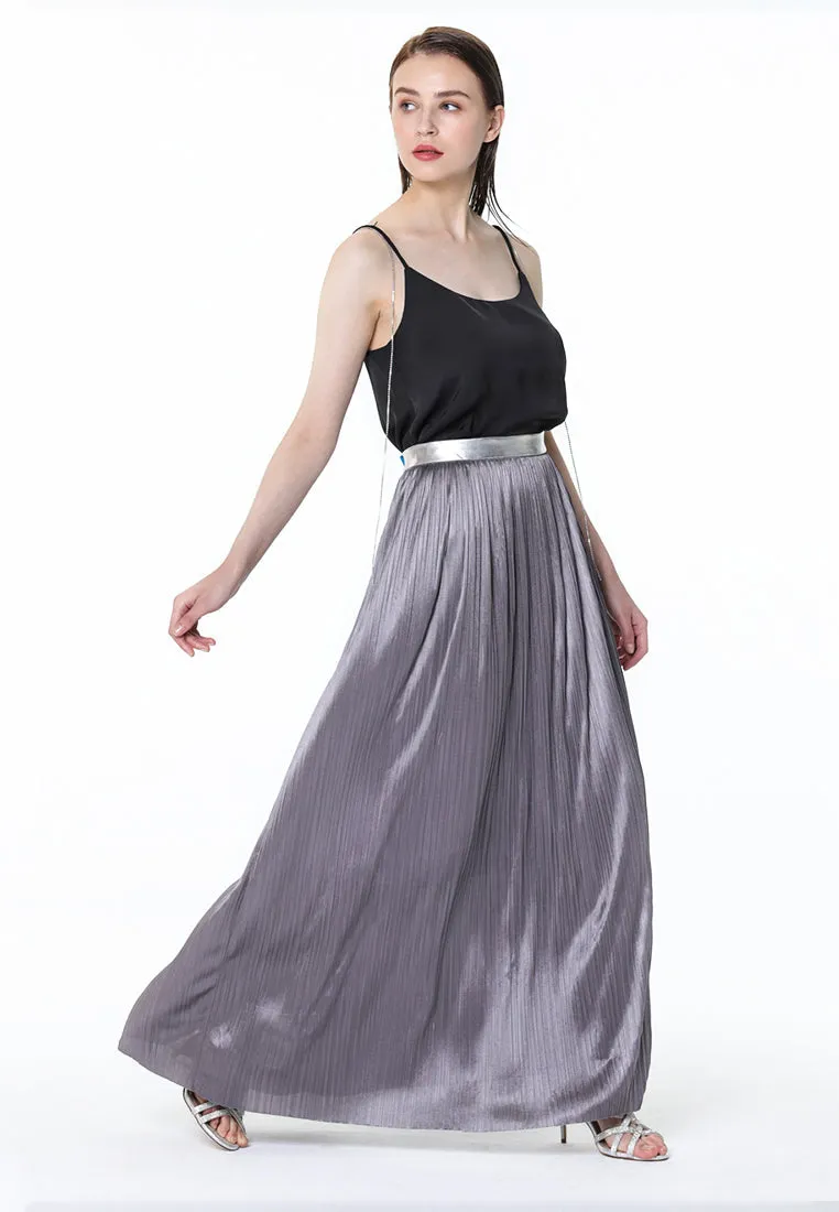 Grey Pleated Maxi Skirt