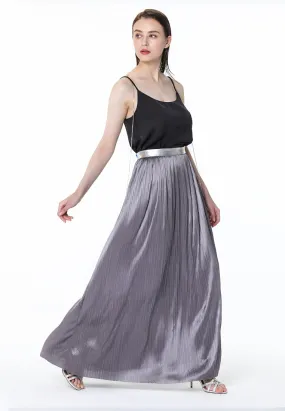 Grey Pleated Maxi Skirt