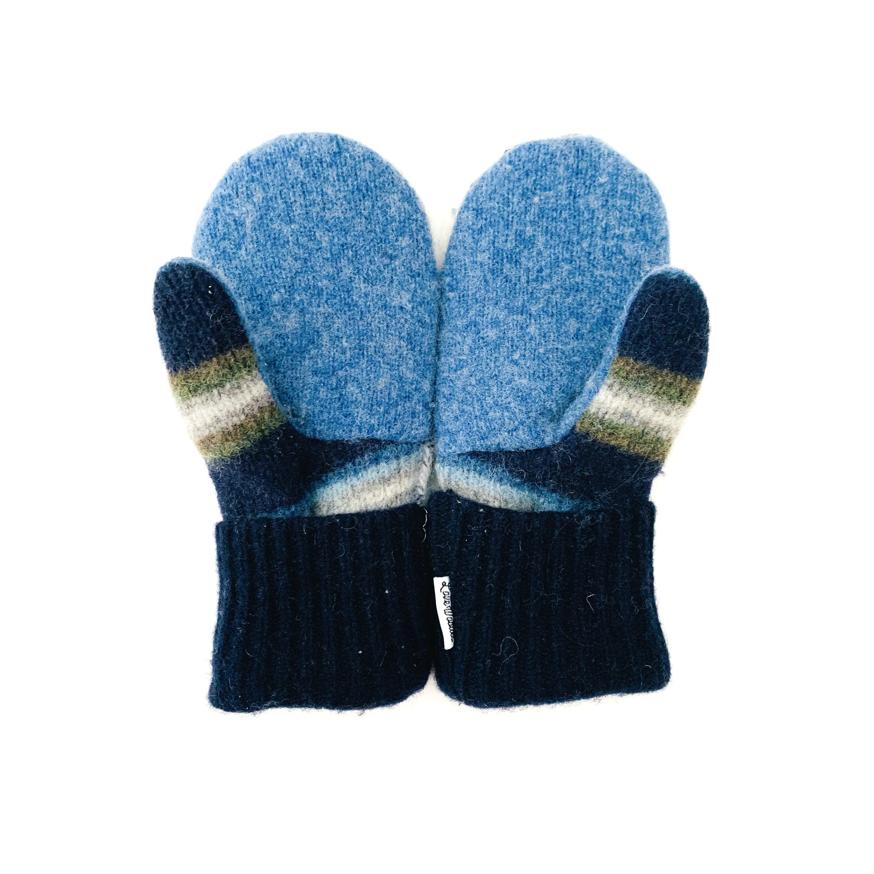Large Kid's Wool Sweater Mittens | Pale Stripes