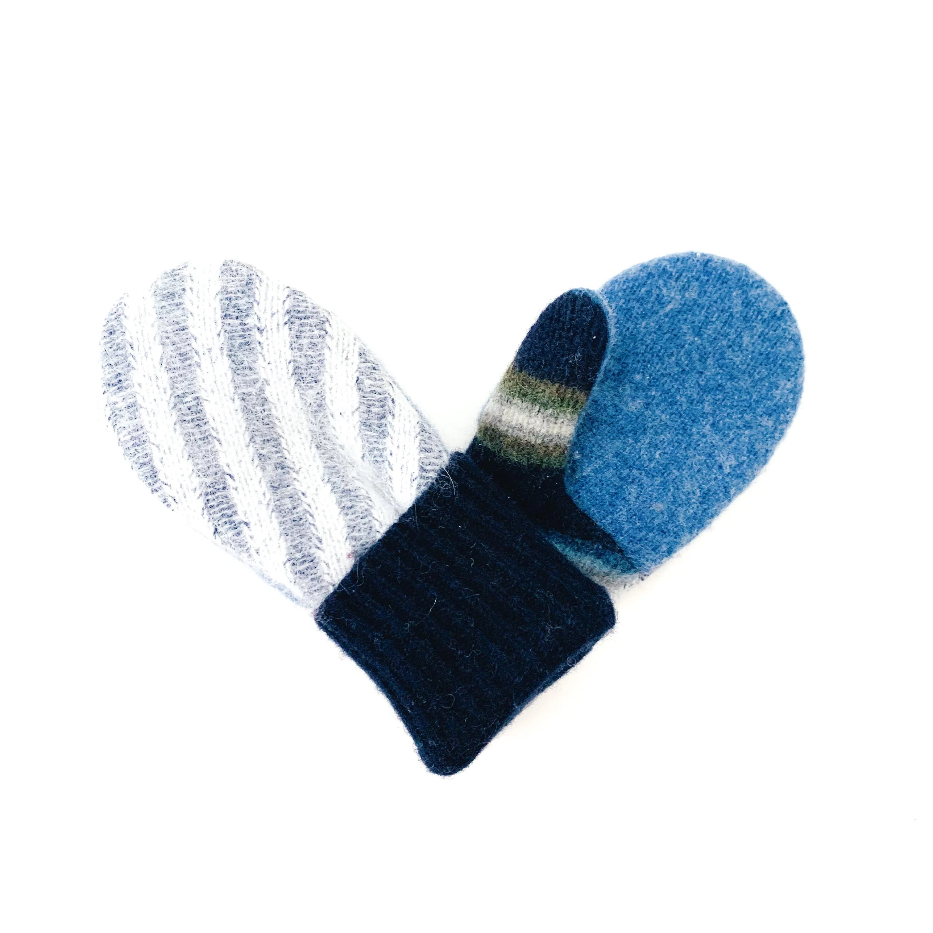 Large Kid's Wool Sweater Mittens | Pale Stripes