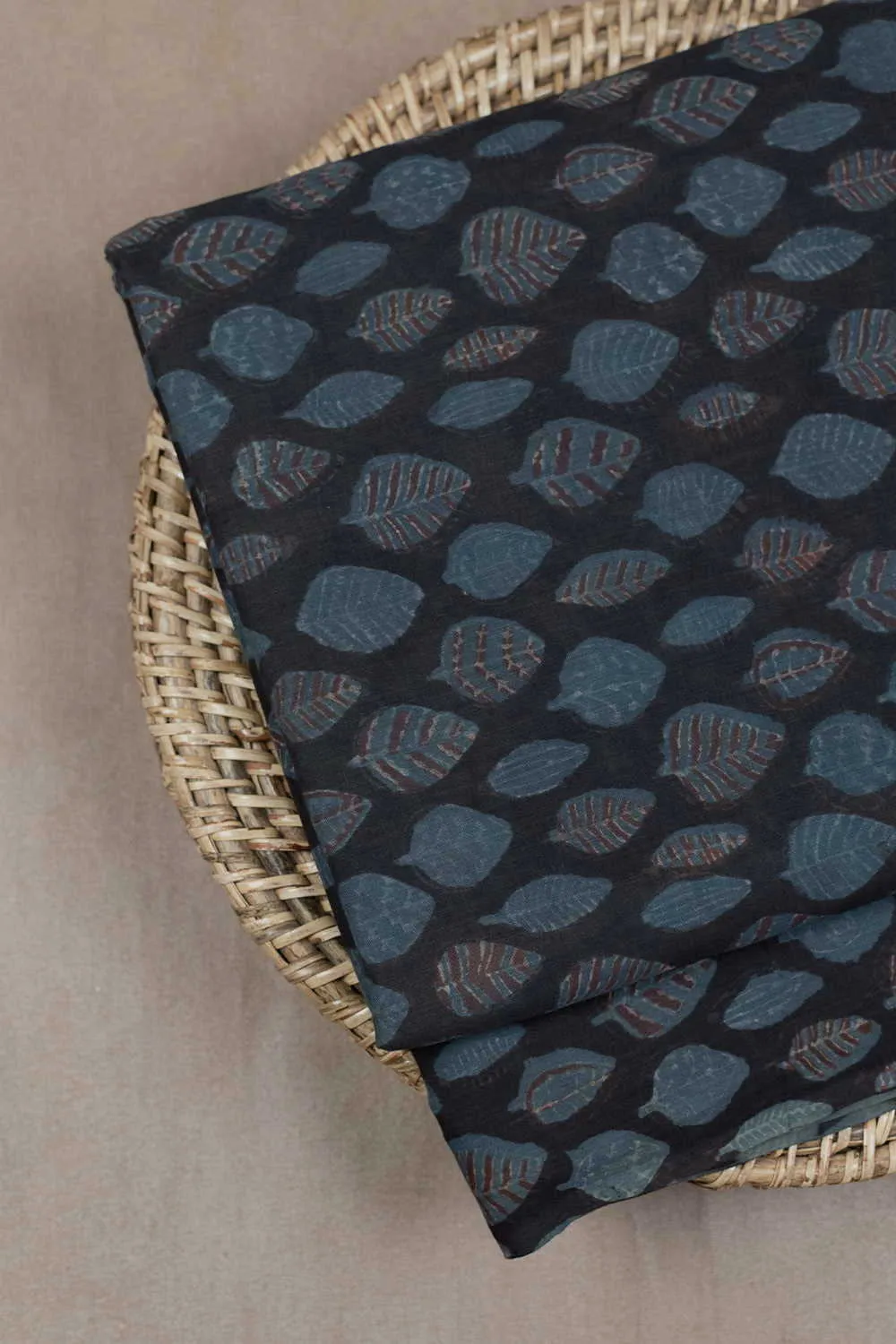 Leaf Butta on Black Bagru Cotton Fabric