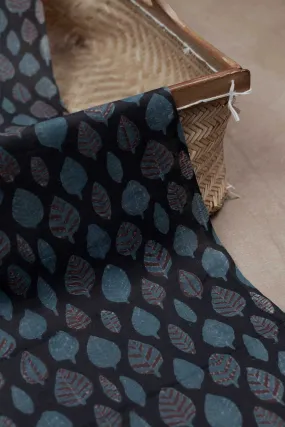 Leaf Butta on Black Bagru Cotton Fabric