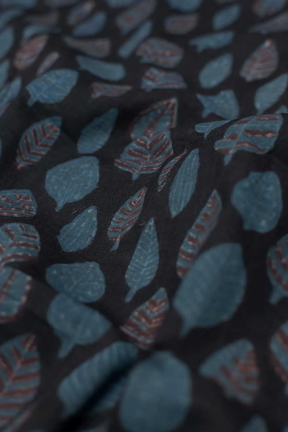 Leaf Butta on Black Bagru Cotton Fabric