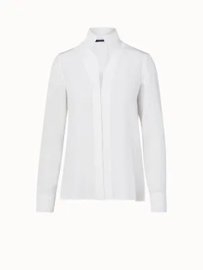 Long Sleeve Silk Blouse with Stand-up Collar