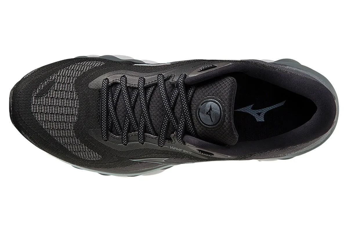 Mens Mizuno Wave Sky 7 2E Wide Black/Glacial Ridge/Stormy Weather, Size 9.5