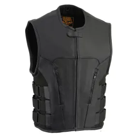MLM3500 Men's Bullet Proof Style Swat Rider Leather Vest W/ Single Panel Back for Club Patches
