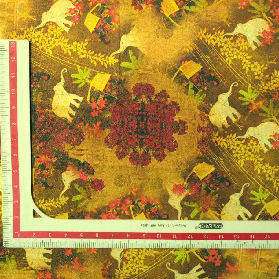 Multi Color Digital Print Golden Shimmer Satin Fabric 1