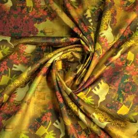 Multi Color Digital Print Golden Shimmer Satin Fabric 1