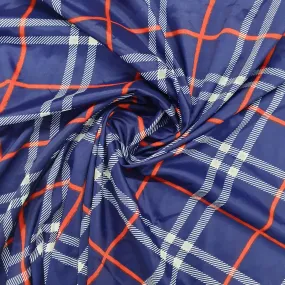 Navy Blue Check Satin Fabric