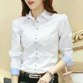 OL Elegant Long Sleeved Anti-Exposed Lapel Slim Look Blouse Cargo Blouse