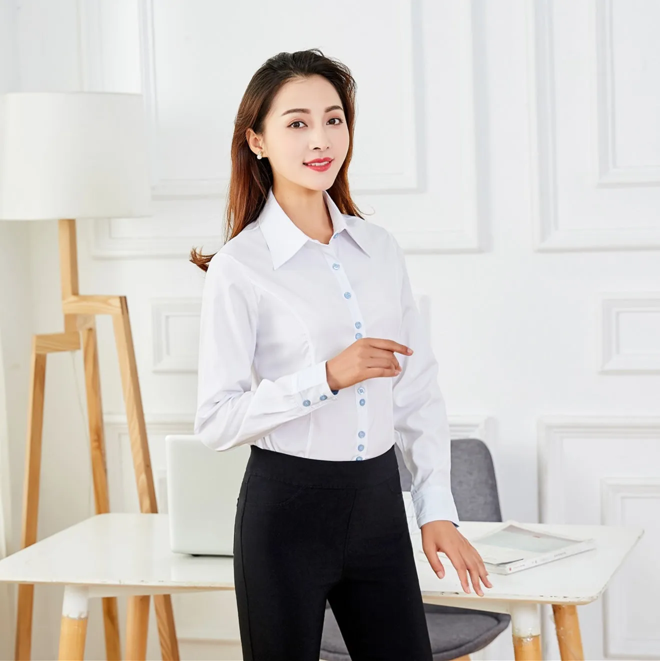 OL Elegant Long Sleeved Anti-Exposed Lapel Slim Look Blouse Cargo Blouse