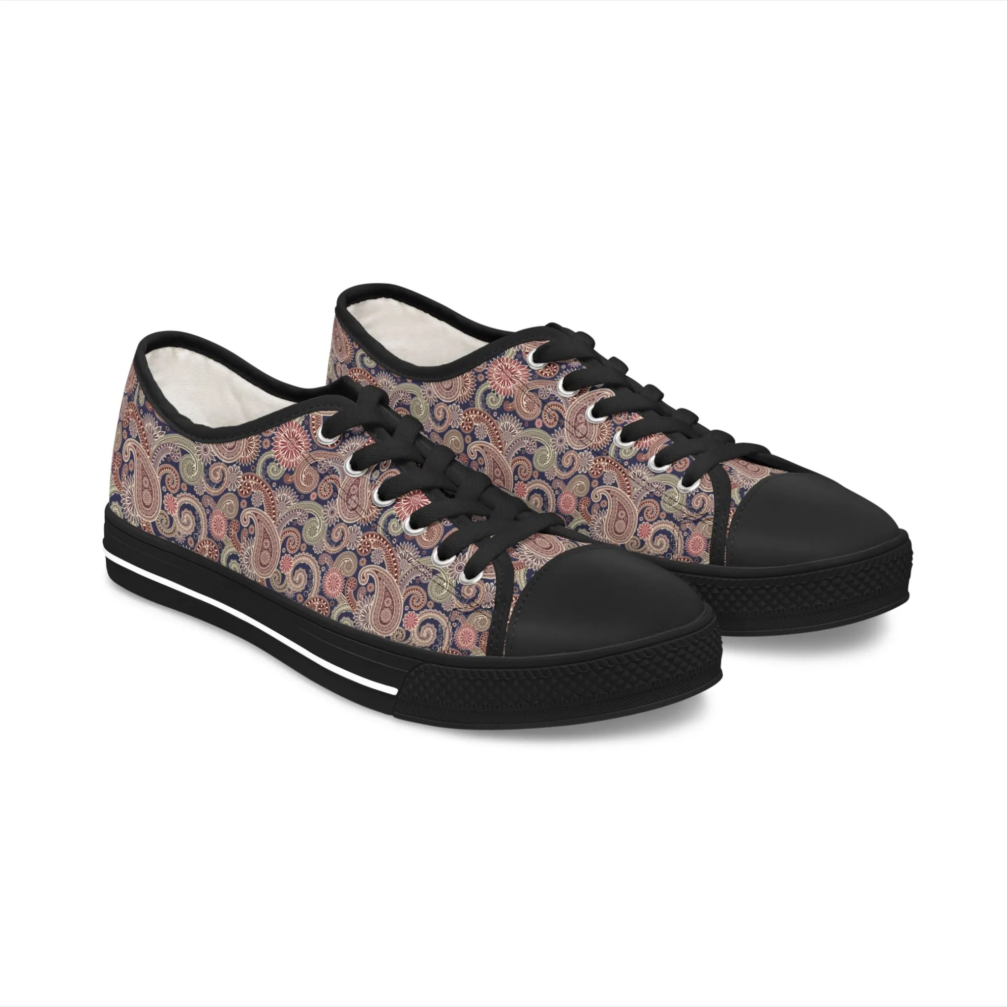 Paisley Dream – Stylische Damen Low Top Sneakers mit elegantem Schwarz-Weiß-Design