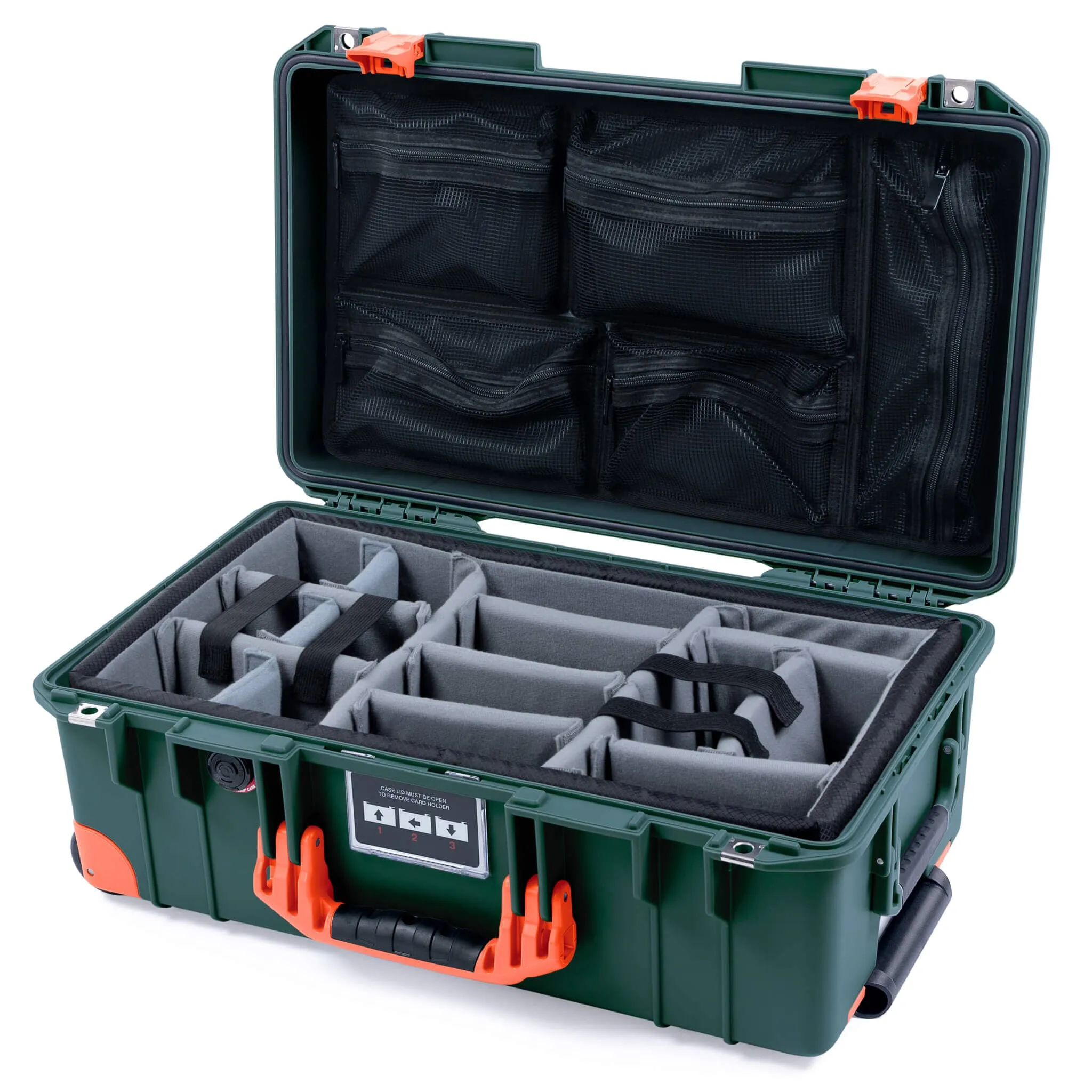 Pelican 1535 Air Case, Trekking Green with Orange Handles, Latches & Trolley