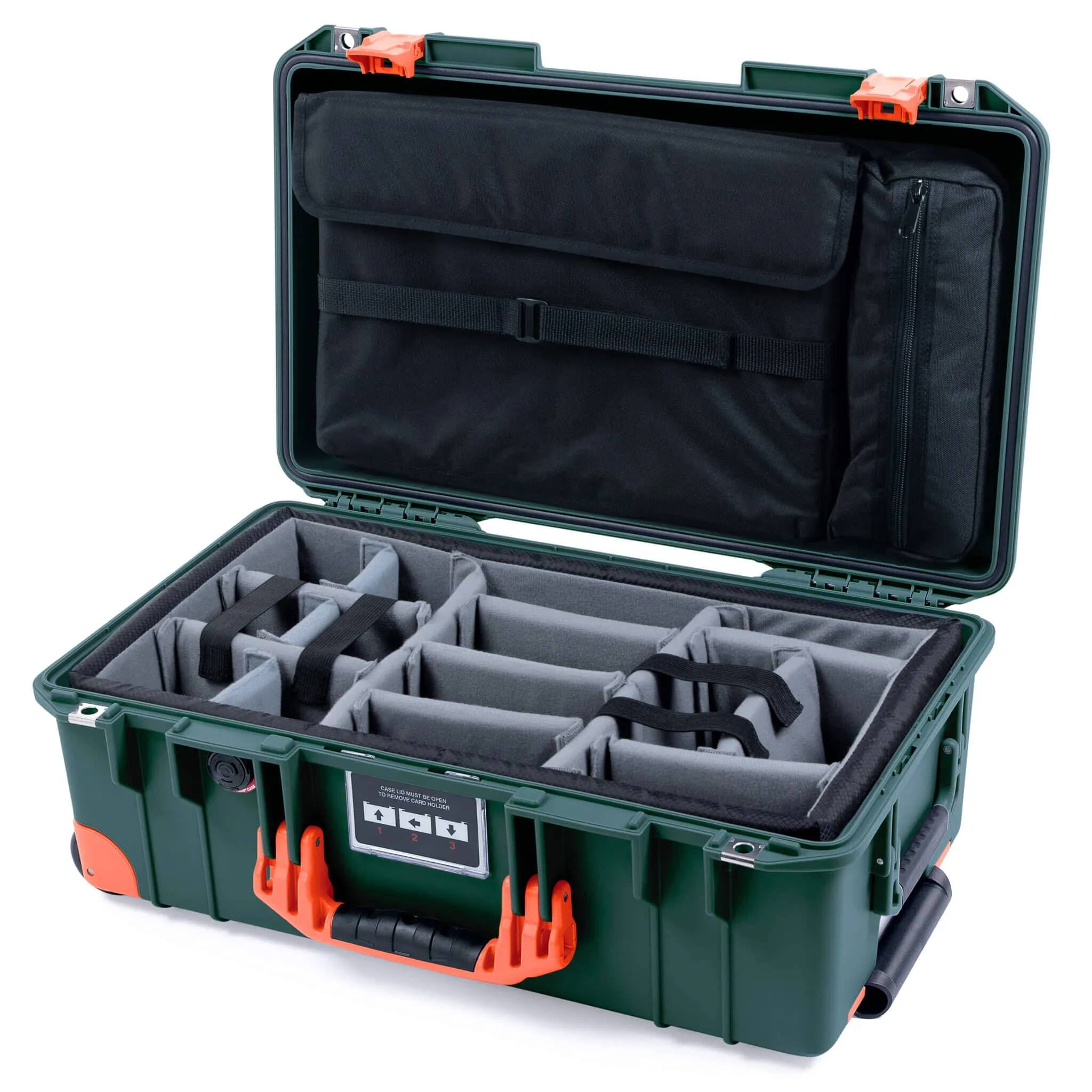 Pelican 1535 Air Case, Trekking Green with Orange Handles, Latches & Trolley