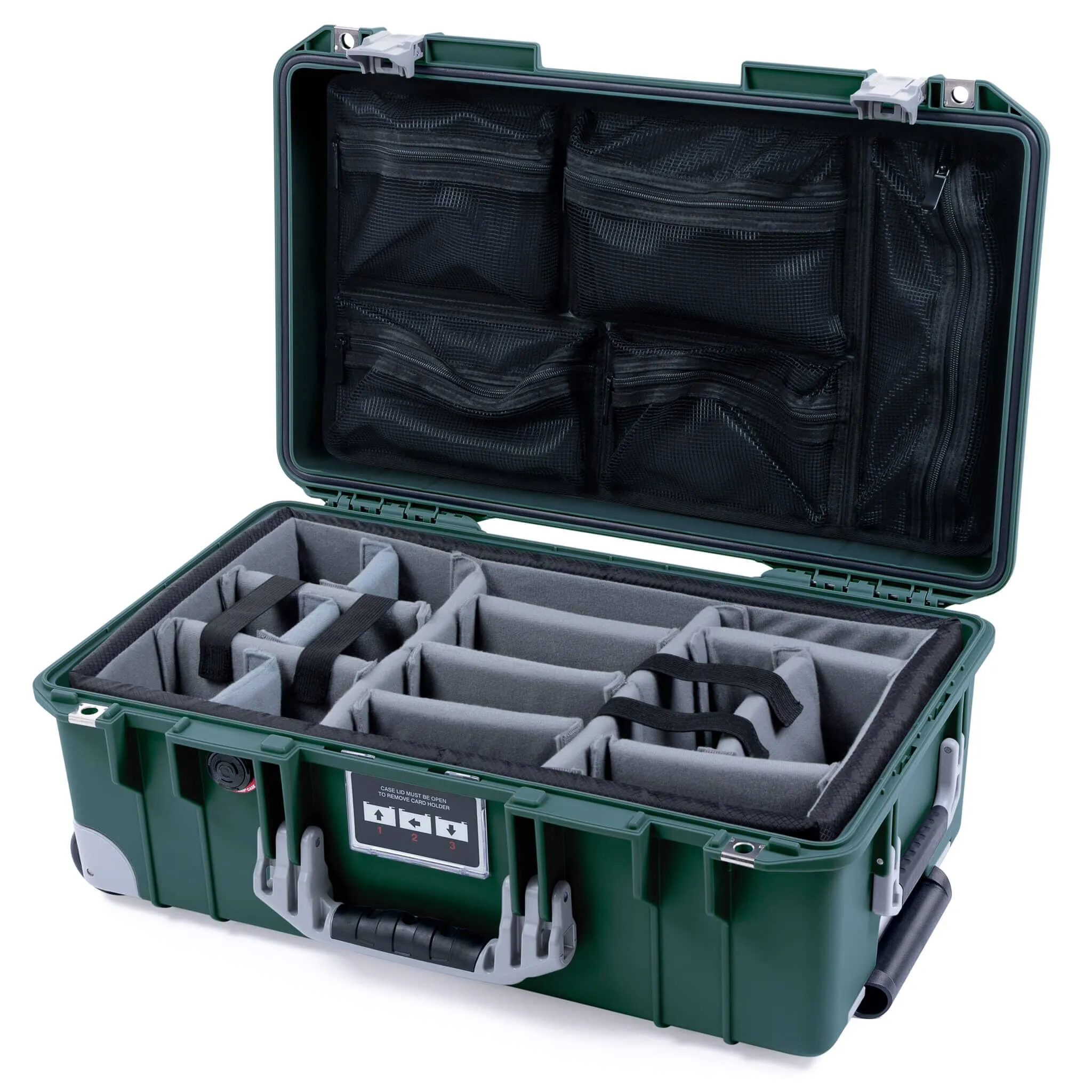 Pelican 1535 Air Case, Trekking Green with Silver Handles, Latches & Trolley