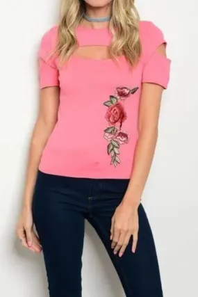 Pink Embroidered Open Chest