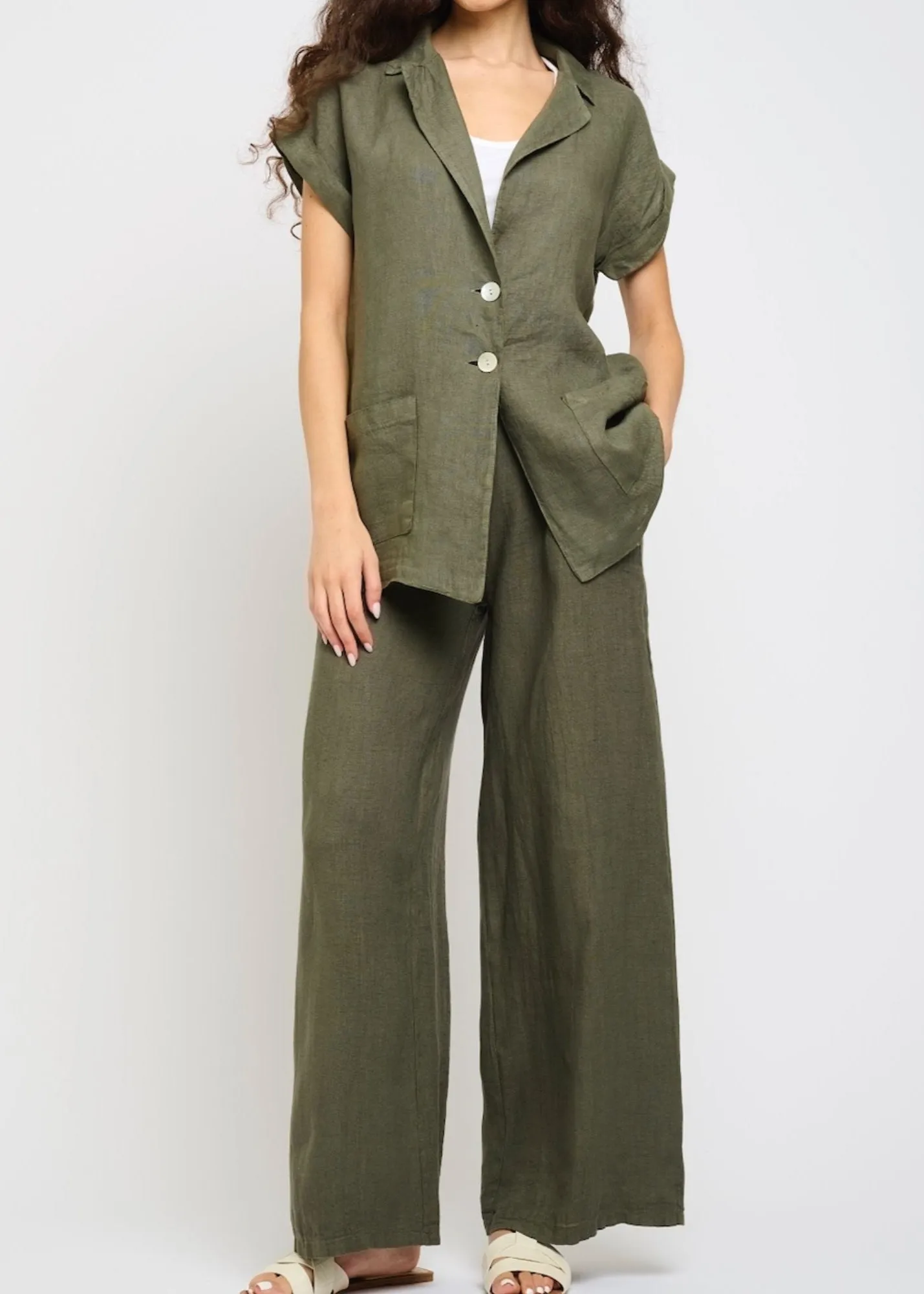 Pistache High Waisted Linen Pant