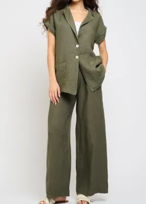 Pistache High Waisted Linen Pant