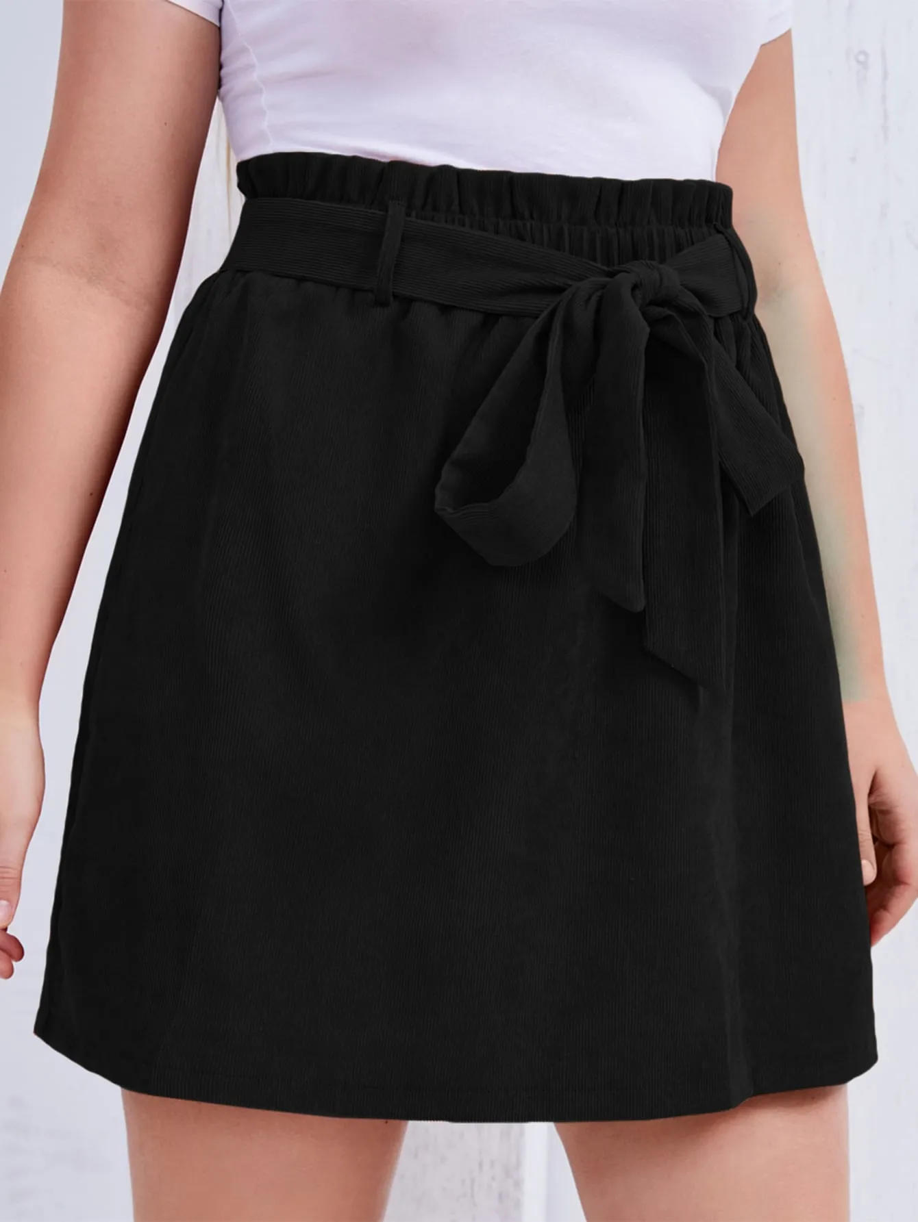 Plain Paper Bag Waist Short Plus Size Skirts